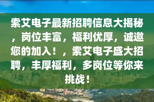 索艾電子最新招聘信息大揭秘，崗位豐富，福利優(yōu)厚，誠(chéng)邀您的加入！，索艾電子盛大招聘，豐厚福利，多崗位等你來(lái)挑戰(zhàn)！