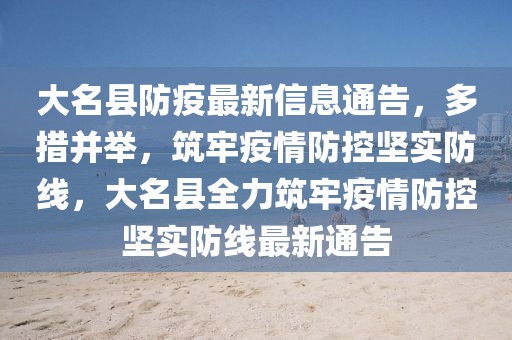 大名縣防疫最新信息通告，多措并舉，筑牢疫情防控堅實防線，大名縣全力筑牢疫情防控堅實防線最新通告