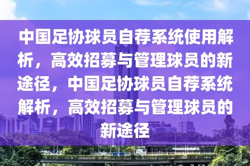 中國足協(xié)球員自薦系統(tǒng)使用解析，高效招募與管理球員的新途徑，中國足協(xié)球員自薦系統(tǒng)解析，高效招募與管理球員的新途徑