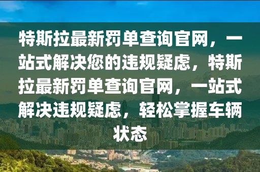 特斯拉最新罰單查詢官網(wǎng)，一站式解決您的違規(guī)疑慮，特斯拉最新罰單查詢官網(wǎng)，一站式解決違規(guī)疑慮，輕松掌握車輛狀態(tài)