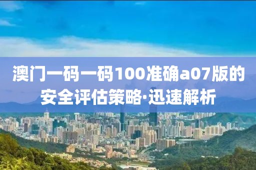 澳門一碼一碼100準(zhǔn)確a07版的安全評估策略·迅速解析