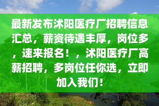 最新發(fā)布沭陽醫(yī)療廠招聘信息匯總，薪資待遇豐厚，崗位多，速來報名！，沭陽醫(yī)療廠高薪招聘，多崗位任你選，立即加入我們！