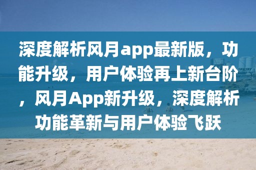 深度解析風月app最新版，功能升級，用戶體驗再上新臺階，風月App新升級，深度解析功能革新與用戶體驗飛躍