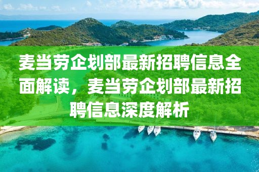 麥當(dāng)勞企劃部最新招聘信息全面解讀，麥當(dāng)勞企劃部最新招聘信息深度解析