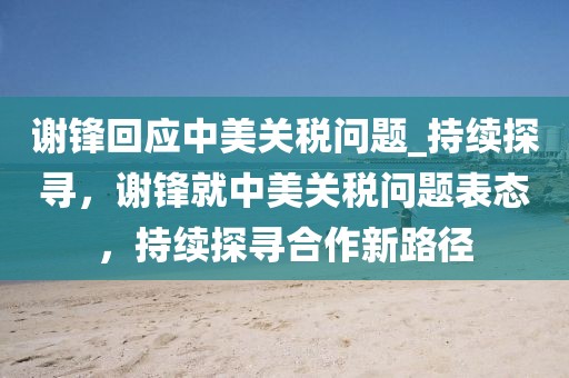謝鋒回應(yīng)中美關(guān)稅問(wèn)題_持續(xù)探尋，謝鋒就中美關(guān)稅問(wèn)題表態(tài)，持續(xù)探尋合作新路徑